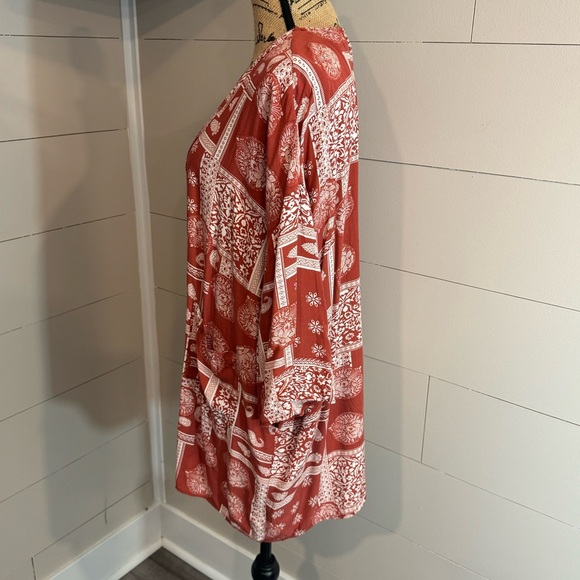 Loveriche Open Front Orange Rust Paisley Patch Kimono Robe Medium - Picture 5 of 9